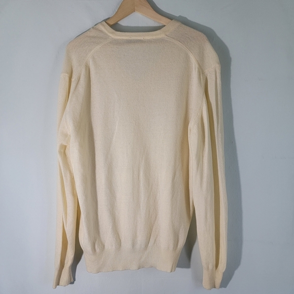 Lambswool Unisex Ivory V-neck Knit Sweater Sz M Made in Italy Long Sleeve Cozy - Picture 2 of 11